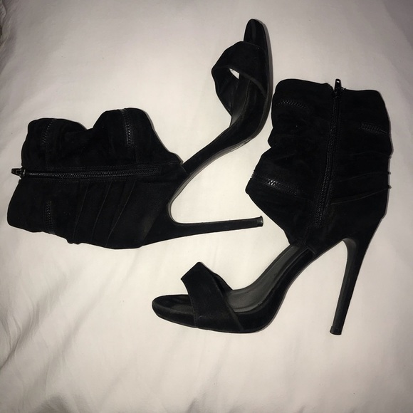 Ankle Wrapped Open Toe Heel Black Suede - Picture 2 of 5